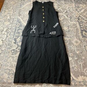 Black Sleeveless Maxi Dress with Unique Print